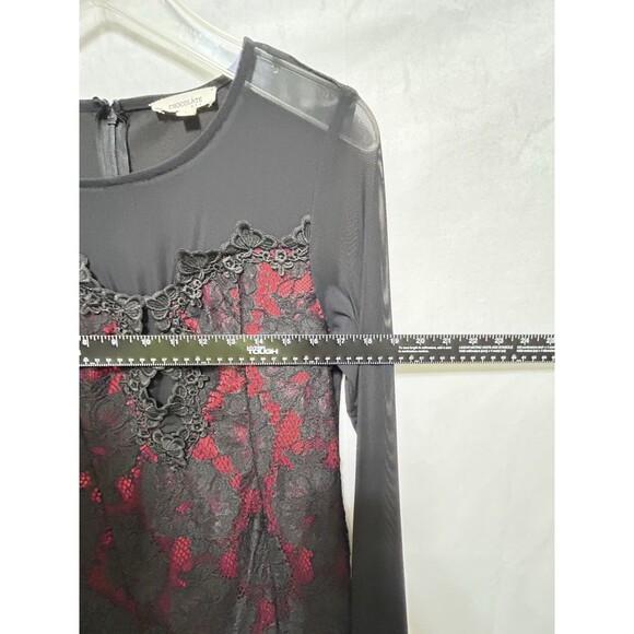 Chocolate Black Embroidered On Red Mesh Neckline & Arms Vampire Gothic - Picture 3 of 11